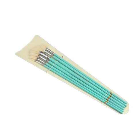 6Pcs/Set Fresh Blue Rod Pig Bristle Fan Shape Oil Paint Brushes Art Watercolor
