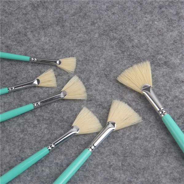 Artists Brushes 6Pcs/Set Fresh Blue Rod Pig Bristle Fan Shape Oil Paint Brushes Art Watercolor