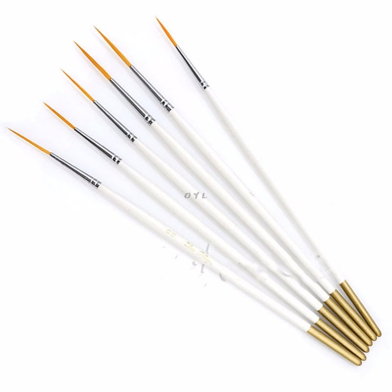 6Pcs/Set Nylon Hair Round Paint Brush Hook Line Pen Artist Draw Painting Craft