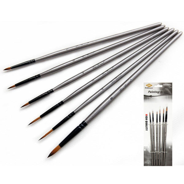 6Pcs/Set Silver Paint Brushes Nylon Hook Line Pen For Acrylic Watercolor