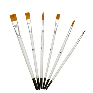 Artists Brushes 6Pcs/Set White Flat Nylon Hair Oil Painting Acrylic Brushes Art Supplies