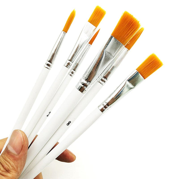 Artists Brushes 6Pcs/Set White Flat Nylon Hair Oil Painting Acrylic Brushes Art Supplies