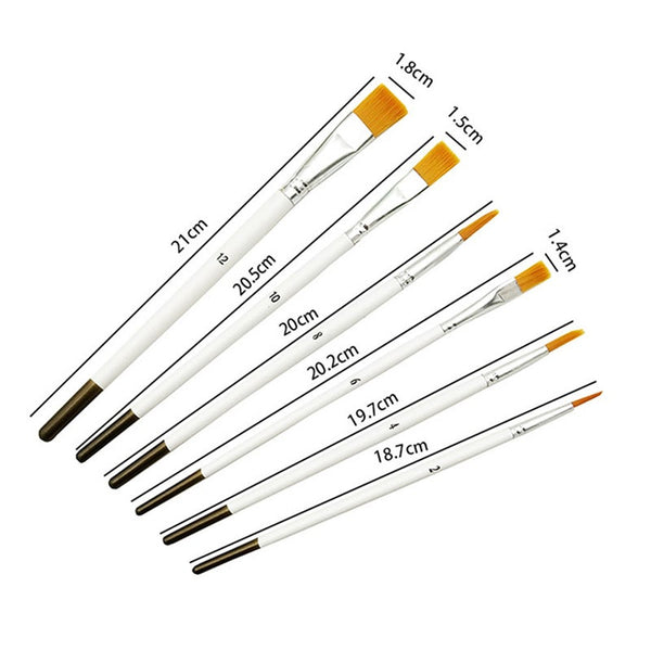 6Pcs/Set White Flat Nylon Hair Oil Painting Acrylic Brushes Art Supplies