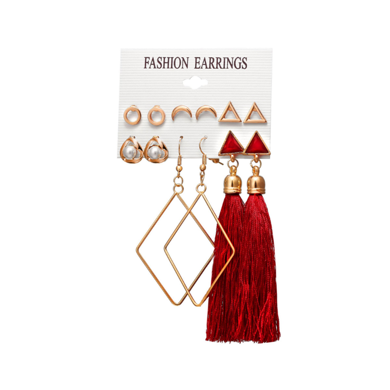 6Pcs Tassel Earrings Female Bohemian Ethnic Style 1