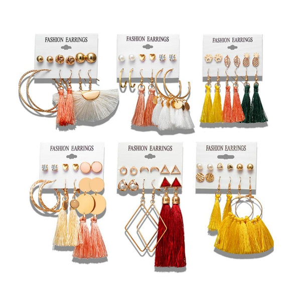 Earrings 6 Pairs Tassel Stud Dangle Female Bohemian Ethnic Style 4