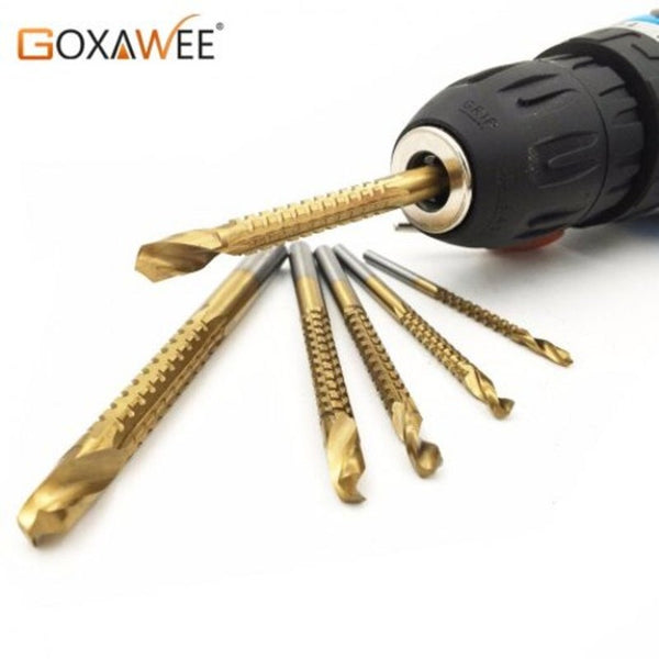 Wood Drill Bits 6Pcs Titanium Coated Drill Saw Carpenter Woodworking Plastic Metal Hole Grooving