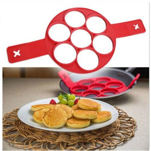 Egg & Pancake Rings 7 Hole Silicone Frying Pan Pancake Egg Molds Belt Baking Tools Love Red