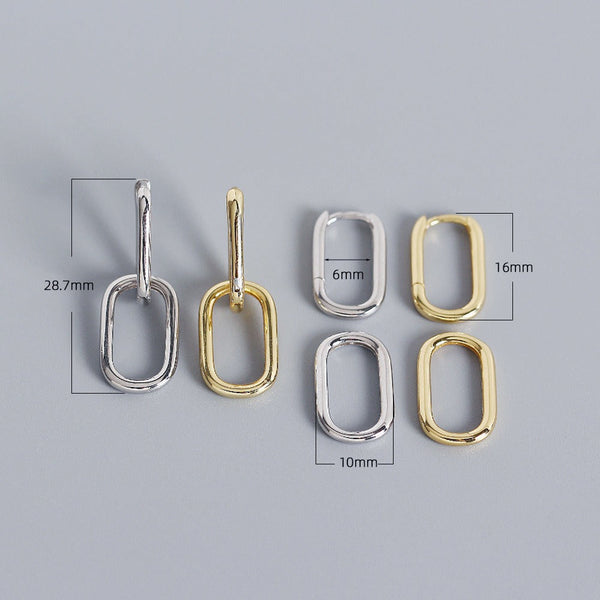 Earrings S925 Sterling Silver Geometric Square Paperclip Convertible Link Hoop