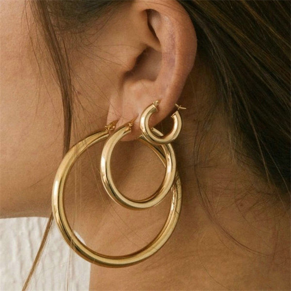 Earrings Broad Round Hoops In Gold Stainless Steel For Fashion Jewellery Collection