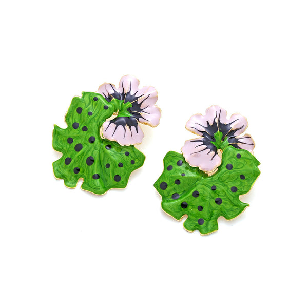 Earrings Light Luxury Storm Drops Oil Leaves Flowers Exaggerate Enamel