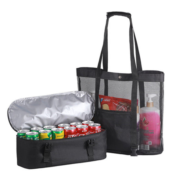 Insulated Food Delivery Bags Large Capacity Beach Picnic Camping Mesh Tote Bag With Cooler