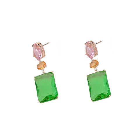 Earrings Pink Droplet Geometric Square With Transparent Zircon In Candy Colour