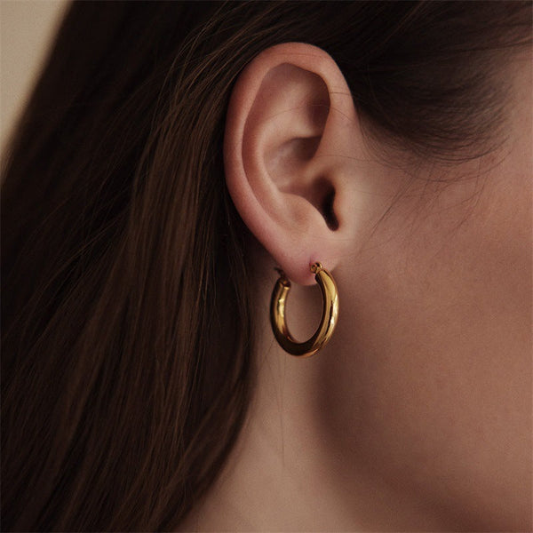 Earrings Broad Round Hoops In Gold Stainless Steel For Fashion Jewellery Collection