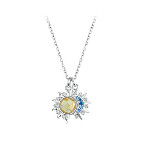 Necklaces & Pendants Silver Charm Sparkling Sun Moon Necklace Female Personality Trendy Clavicle Chain