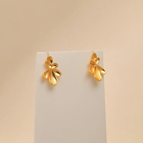 Earrings Irregular Three Dimensional Leaf Plated Earring In 18K Real Gold Colour