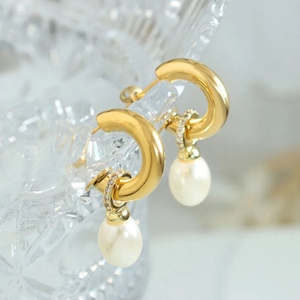 Earrings Imitation Pearl C Shaped Titanium Steel Non Fading Accessories