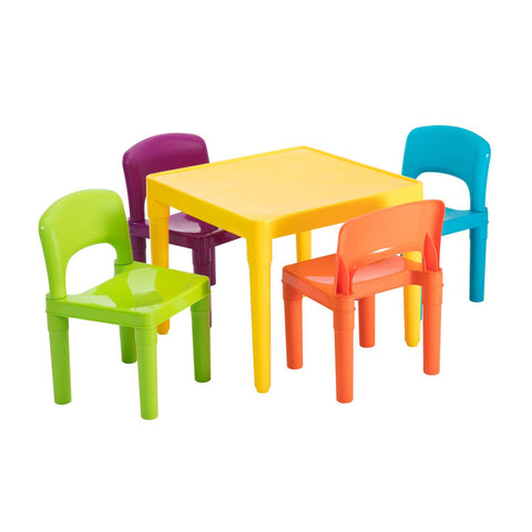 Kids Play Table & Chair Sets Kids Plastic 5 Piece Table & 4 Chairs Set