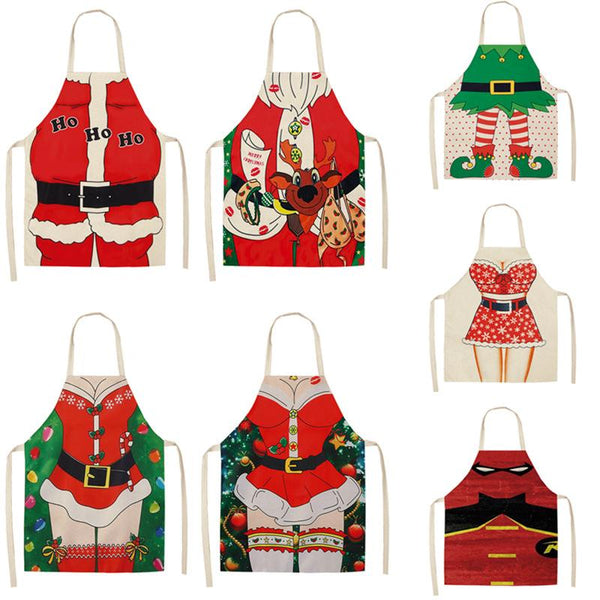 Aprons Christmas Santa Claus Kitchen Home Apron Linen Polyester Cartoon