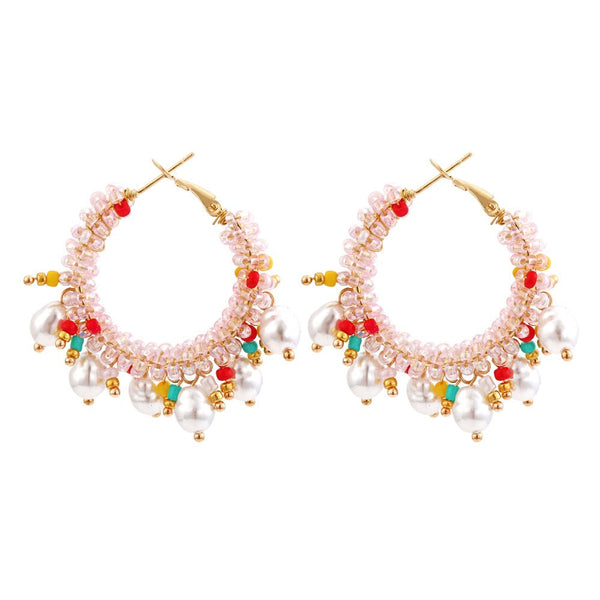 Earrings Bohemian Crystal Pearl Beaded Women Fashion Hoop Jewelry Accessories