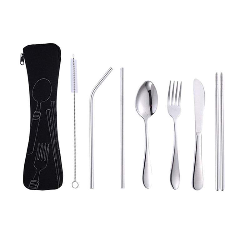 Outdoor Tableware Kitchen Utensil Sets 7Pcs Travel Utensils With Case Portable Knife Fork Spoon Chopsticks