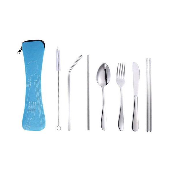 Outdoor Tableware Kitchen Utensil Sets 7Pcs Travel Utensils With Case Portable Knife Fork Spoon Chopsticks