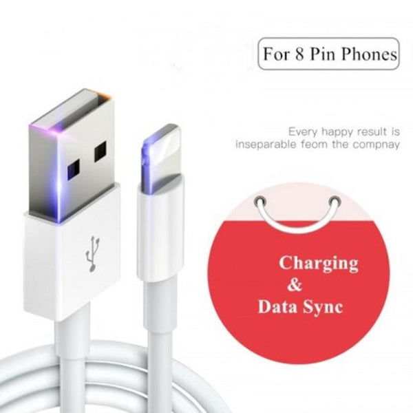8 Pin Usb Charger Cable Fast Charging Tpe Wire Data Cord For Iphone White 1M