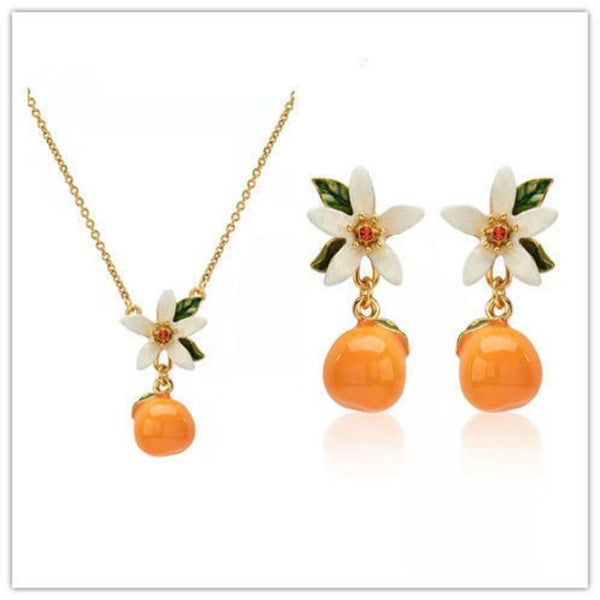 Earrings Citrus Gardenia Necklace Women Summer Style Sweet Cute Fruit