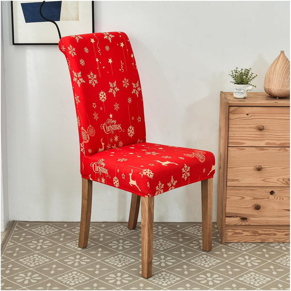 Slipcovers Chair Cover Red Small Snow Flakes Design Anti Dirt Elastic For Dining Room Kitchen