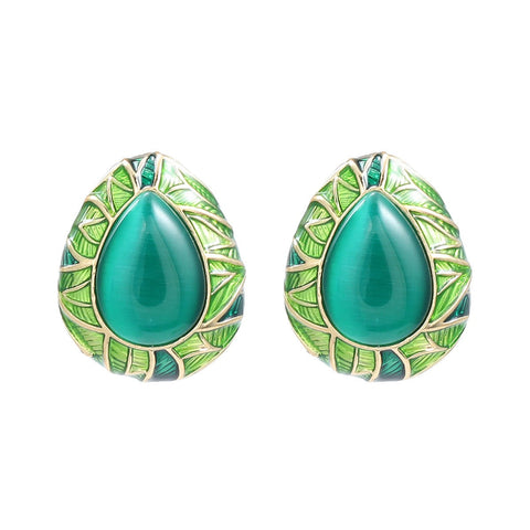 Earrings Vintage Alloy Oil Drop Green Waterdrop Studs Suitable For Women