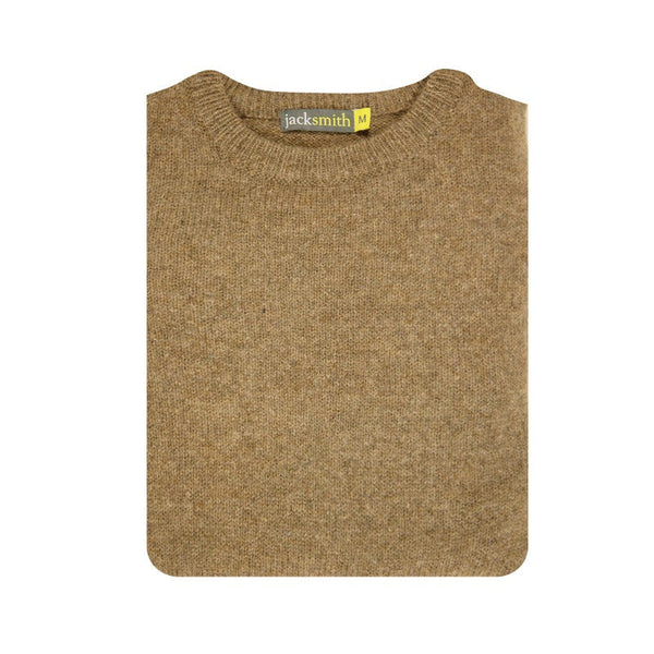 100% Shetland Wool Crew Round Neck Knit Jumper Pullover Mens Sweater Knitted - Nutmeg (23)