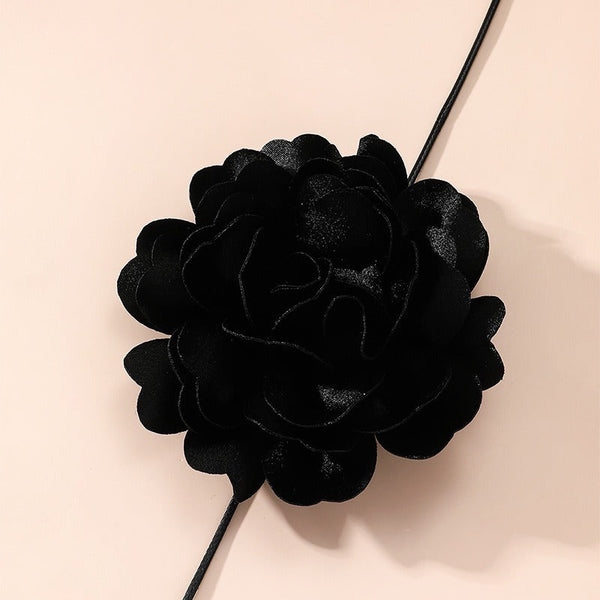 Necklaces & Pendants Retro Black Satin Peony Flower Neck Strap Necklace For Evening Fashion Wear