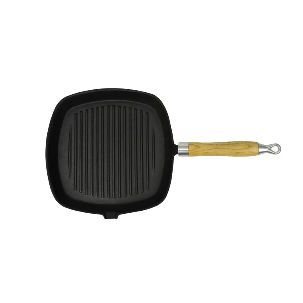 Grill Pan With Wooden Handle Cast Iron 20X20 Cm