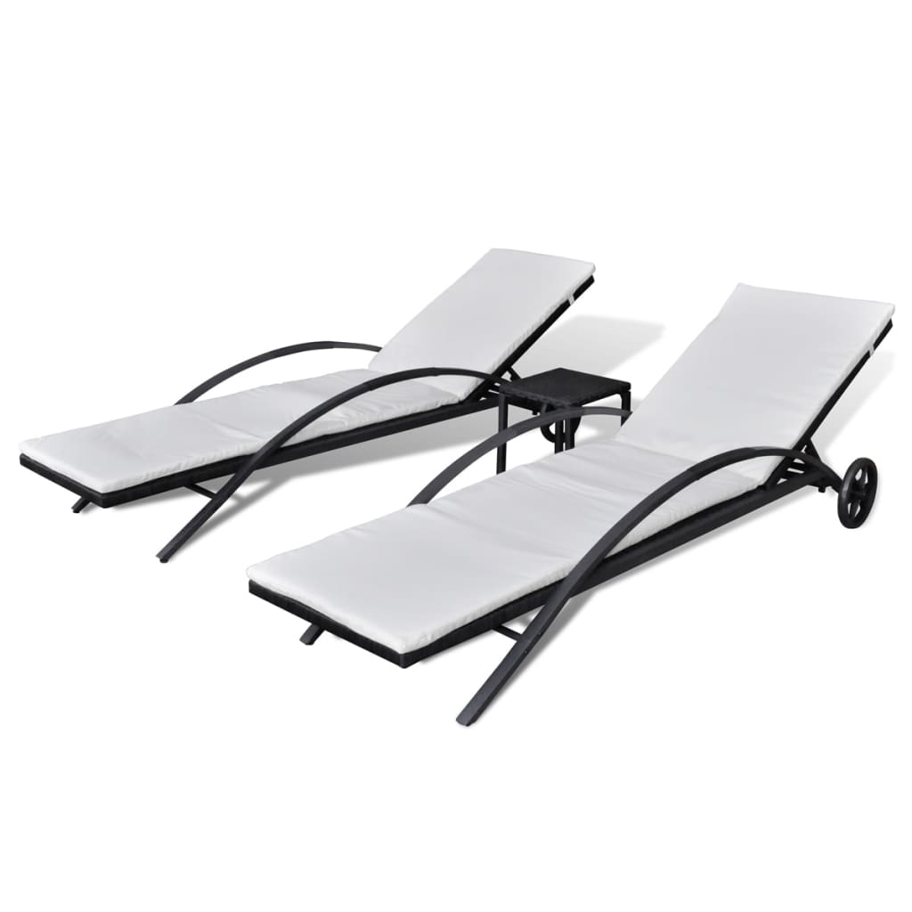 Loungers Sun With Table Poly Rattan Black