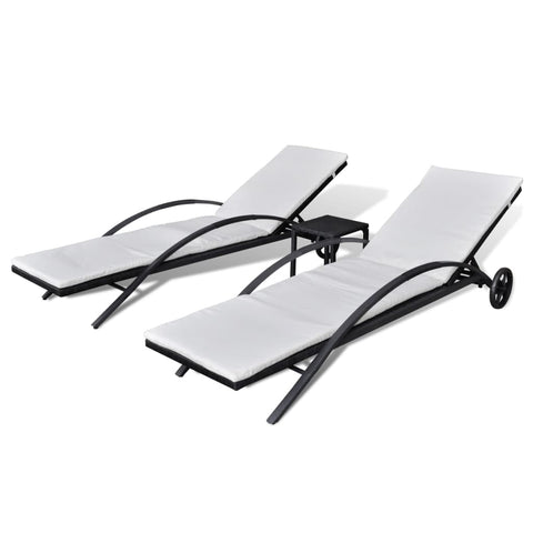 Sun Loungers With Table Poly Rattan Black