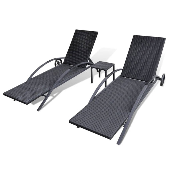 Loungers Sun With Table Poly Rattan Black