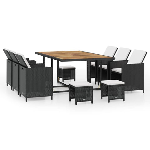 Patio Furniture Sets 11 Piece Outdoor Dining Set Poly Rattan And Acacia Wood Black