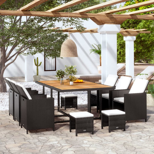 Patio Furniture Sets 11 Piece Outdoor Dining Set Poly Rattan And Acacia Wood Black