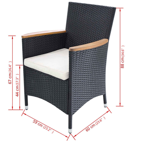 Garden Chairs 2 Pcs With Cushions Poly Rattan Black