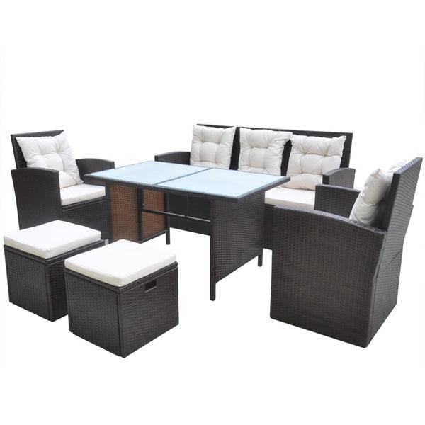 Patio Furniture Sets 6 Piece Outdoor Dining Set With Cushions Poly Rattan Brown