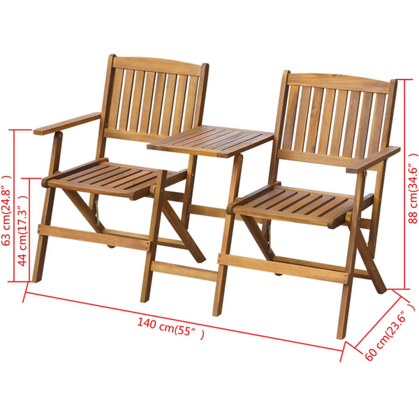 Patio Benches Folding Garden Bench With Tea Table 140 Cm Solid Acacia Wood