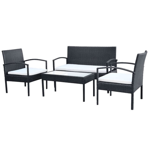 Patio Furniture Sets 4 Piece Garden Lounge Set With Cushions Poly Rattan Black