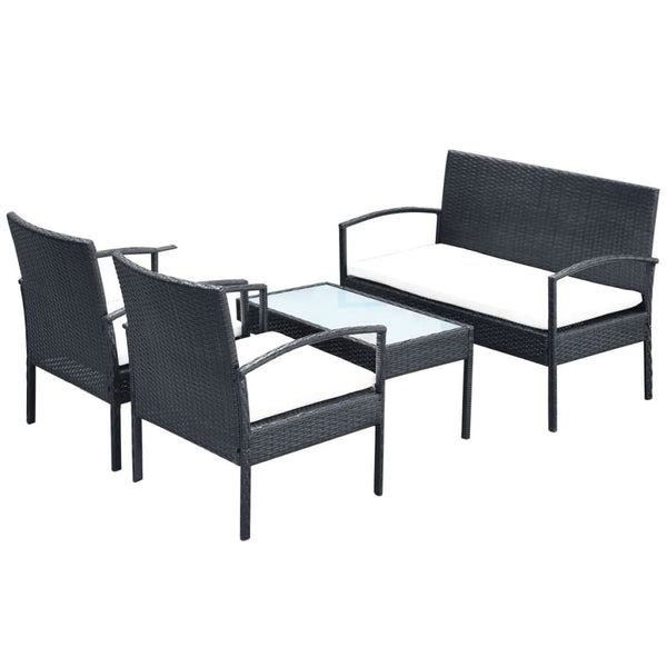 Patio Furniture Sets 4 Piece Garden Lounge Set With Cushions Poly Rattan Black