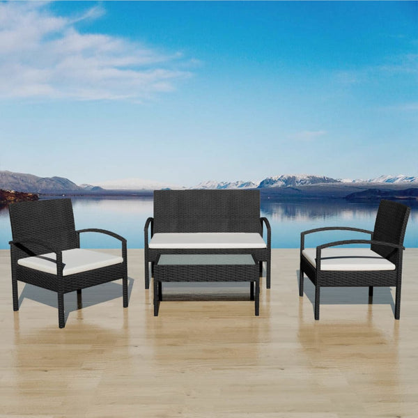 Patio Furniture Sets 4 Piece Garden Lounge Set With Cushions Poly Rattan Black