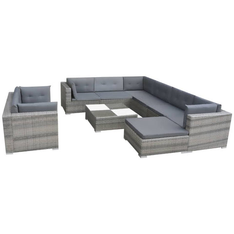 Patio Furniture Sets 10 Piece Garden Lounge Set With Cushions Poly Rattan Grey