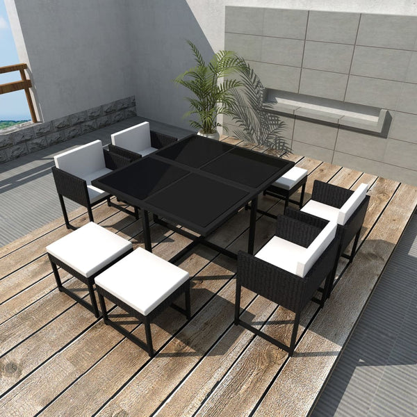 Patio Furniture Sets 9 Piece Outdoor Dining Set With Cushions Poly Rattan Black