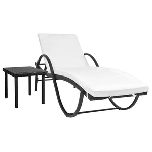 Loungers Sun Lounger With Cushion & Table Poly Rattan Black