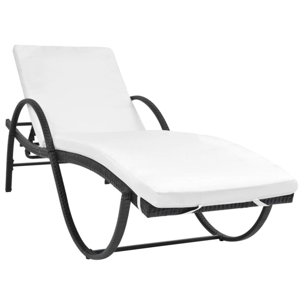 Loungers Sun Lounger With Cushion & Table Poly Rattan Black