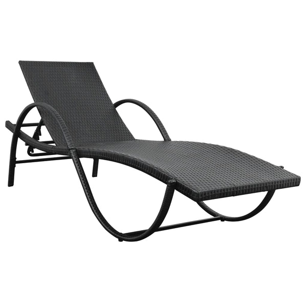 Loungers Sun Lounger With Cushion & Table Poly Rattan Black