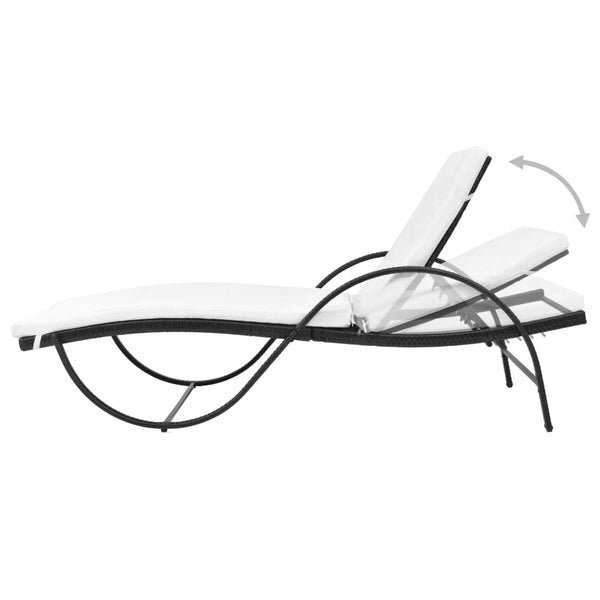 Loungers Sun Lounger With Cushion & Table Poly Rattan Black