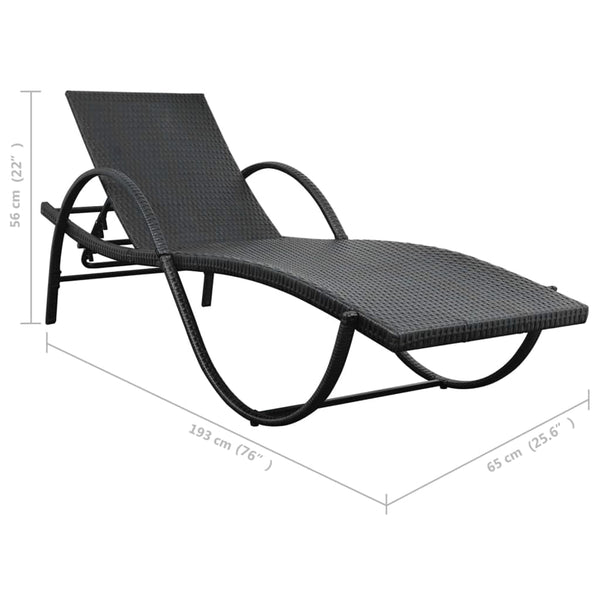 Loungers Sun Lounger With Cushion & Table Poly Rattan Black